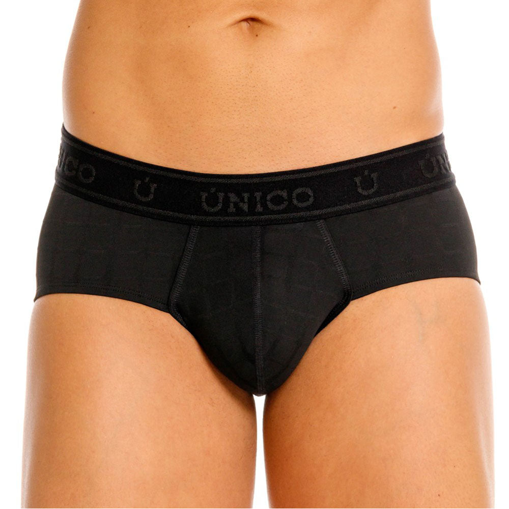 Unico Mustank Men's Boxer Brief - Black Jacquard Microfibre with Branded Elastic