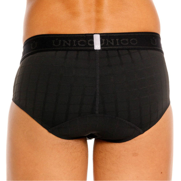 Unico Mustank Men's Boxer Brief - Black Jacquard Microfibre with Branded Elastic