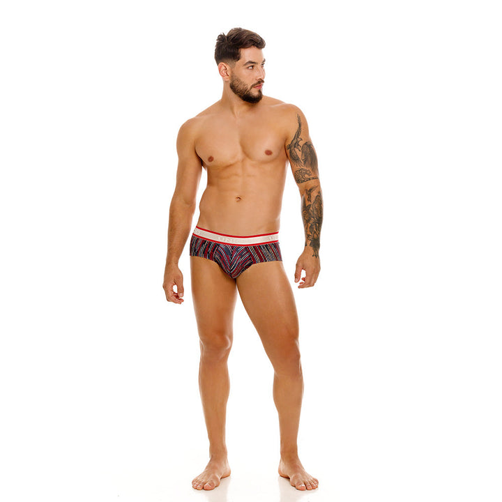 Mundo Unico Men's Inmenso Red Boxer Briefs - Striped Microfiber with Contoured Support Pouch
