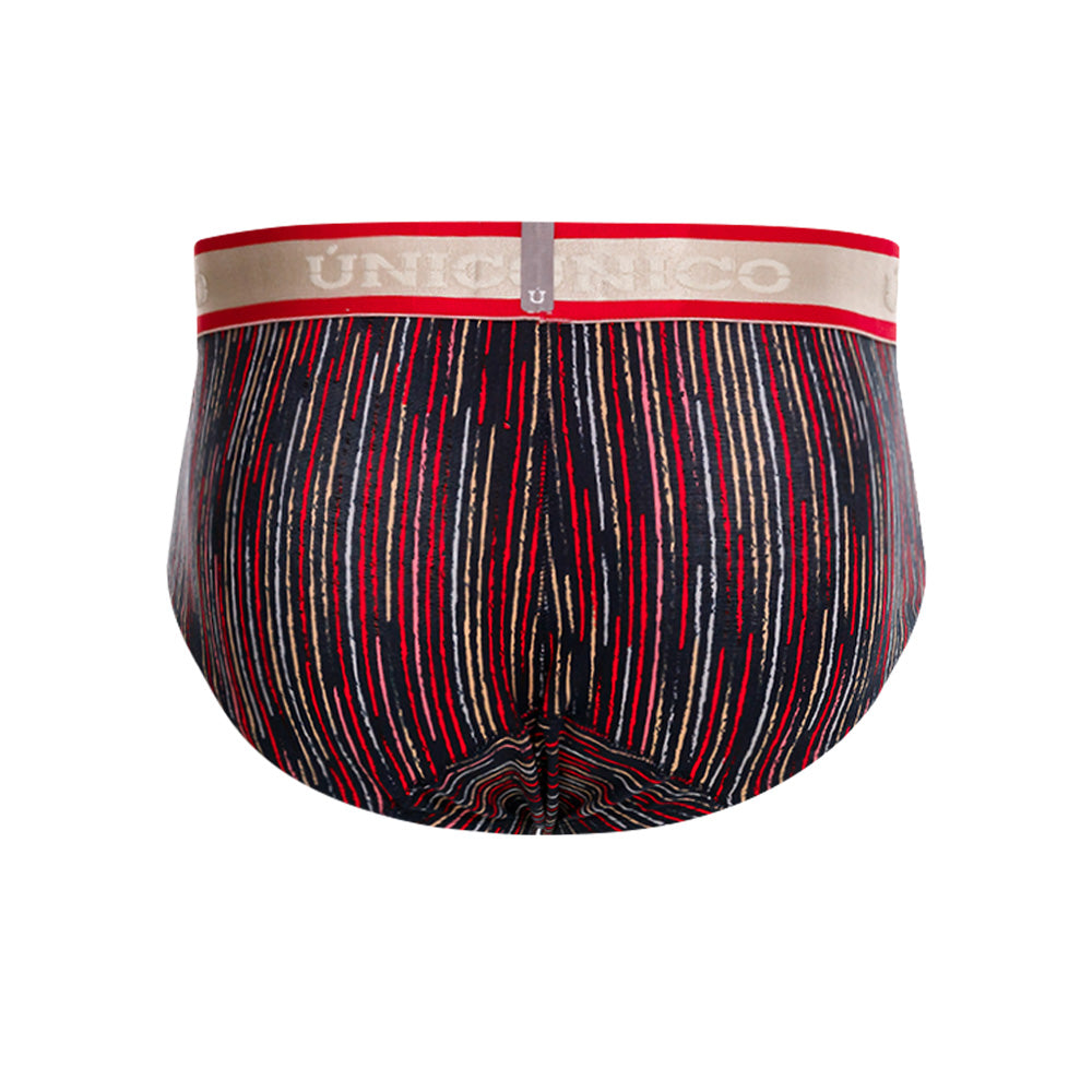 Mundo Unico Men's Inmenso Red Boxer Briefs - Striped Microfiber with Contoured Support Pouch