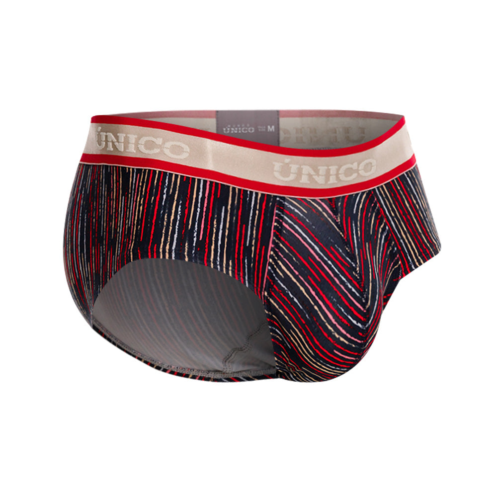 Mundo Unico Men's Inmenso Red Boxer Briefs - Striped Microfiber with Contoured Support Pouch