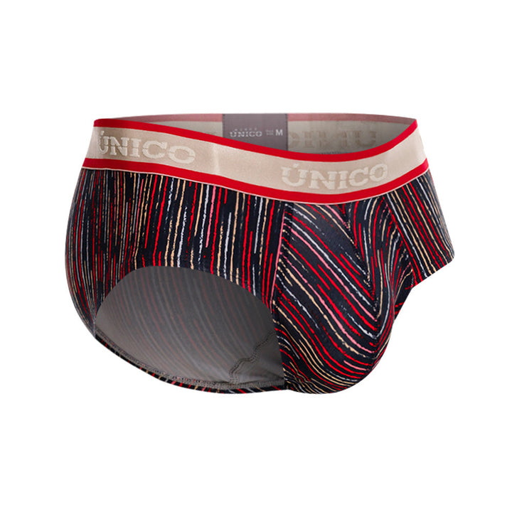 Mundo Unico Men's Inmenso Red Boxer Briefs - Striped Microfiber with Contoured Support Pouch