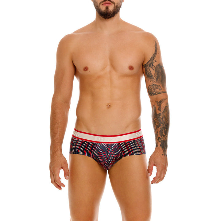 Mundo Unico Men's Inmenso Red Boxer Briefs - Striped Microfiber with Contoured Support Pouch