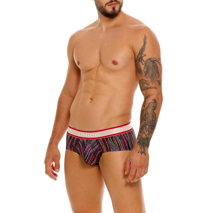 Mundo Unico Men's Inmenso Red Boxer Briefs - Striped Microfiber with Contoured Support Pouch