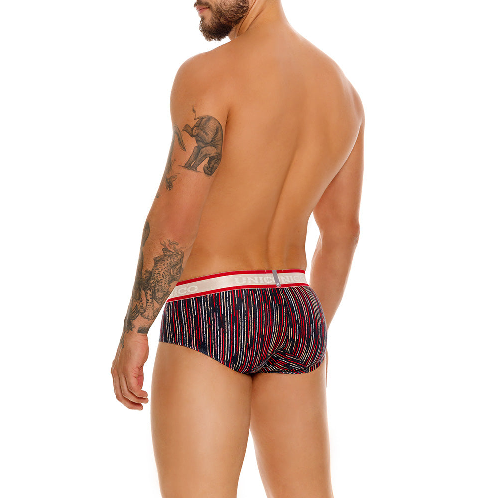 Mundo Unico Men's Inmenso Red Boxer Briefs - Striped Microfiber with Contoured Support Pouch
