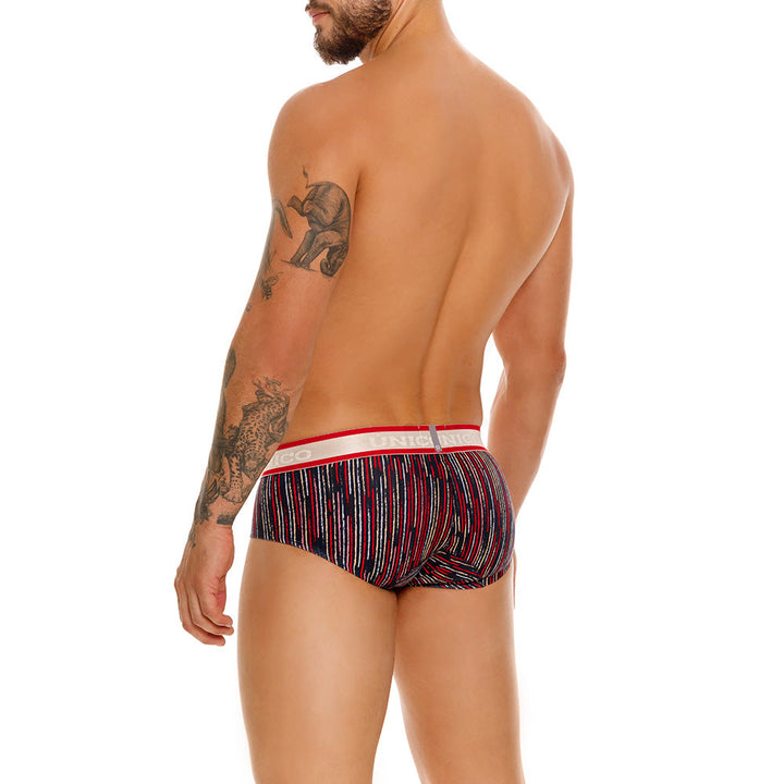 Mundo Unico Men's Inmenso Red Boxer Briefs - Striped Microfiber with Contoured Support Pouch