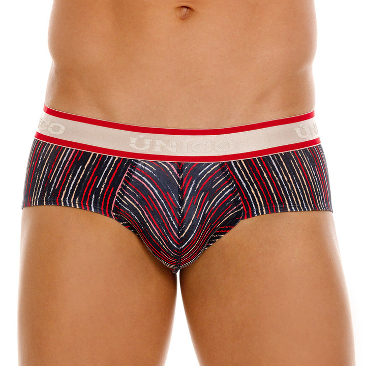 Mundo Unico Men's Inmenso Red Boxer Briefs - Striped Microfiber with Contoured Support Pouch