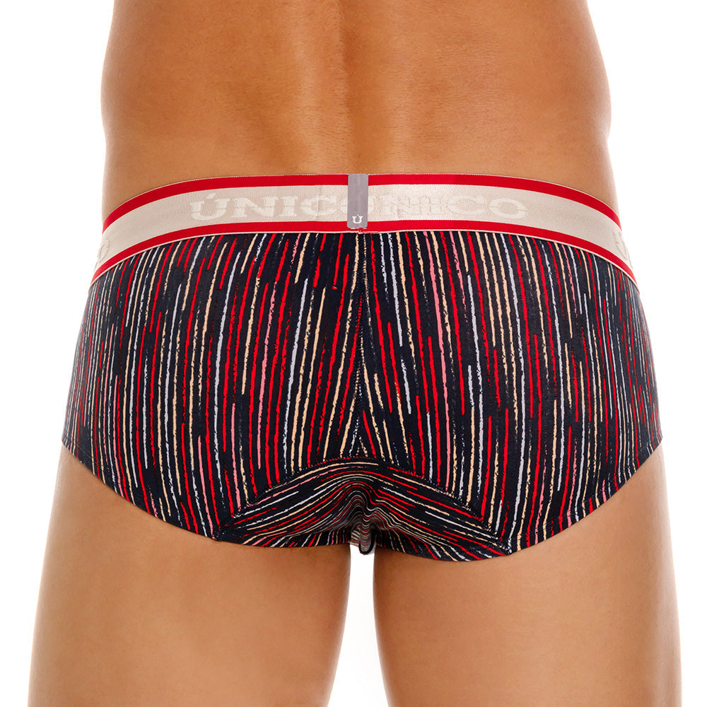 Mundo Unico Men's Inmenso Red Boxer Briefs - Striped Microfiber with Contoured Support Pouch