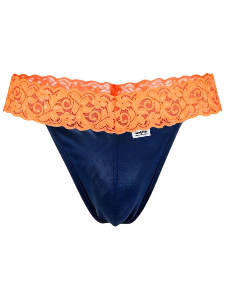 CandyMan Seductive Lace Men's Thong in Blue/Hot Orange – men's thongs Handmade in Colombia