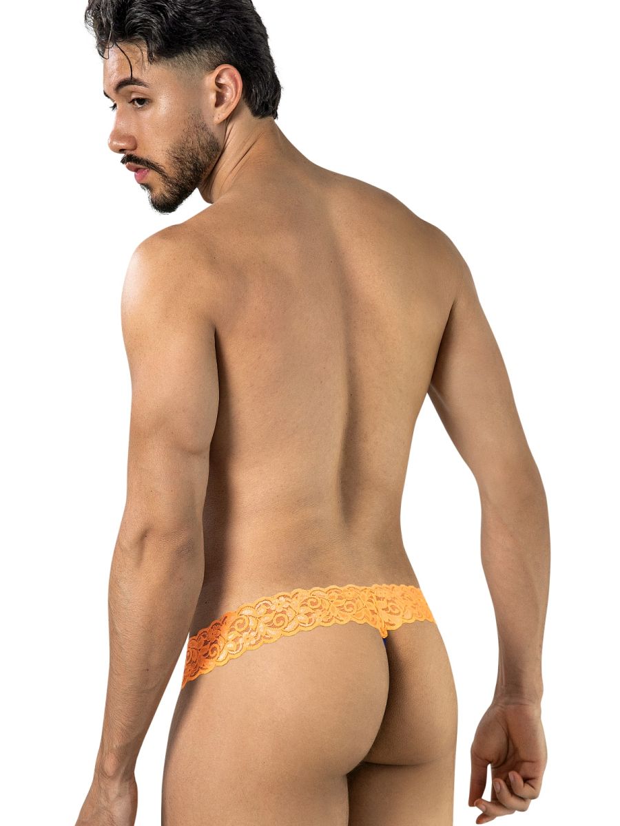 CandyMan Seductive Lace Men's Thong in Blue/Hot Orange – men's thongs Handmade in Colombia