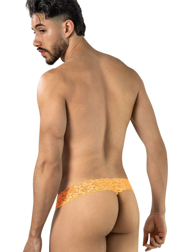 CandyMan Seductive Lace Men's Thong in Blue/Hot Orange – men's thongs Handmade in Colombia
