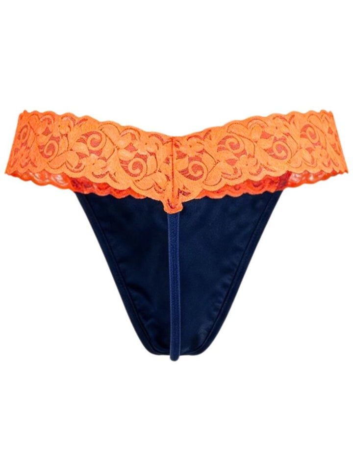 CandyMan Seductive Lace Men's Thong in Blue/Hot Orange – men's thongs Handmade in Colombia