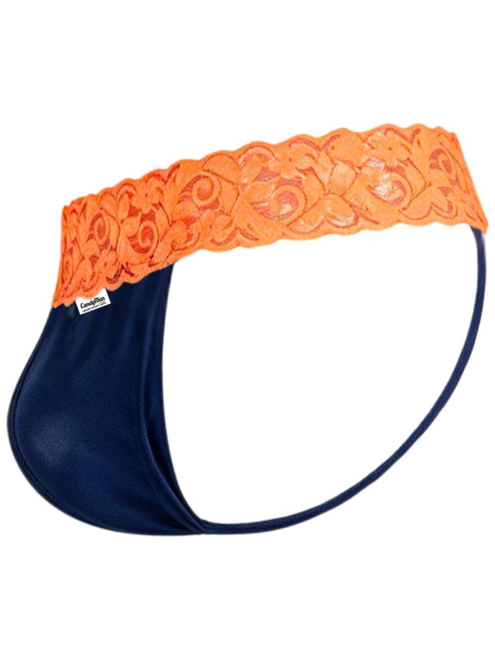 CandyMan Seductive Lace Men's Thong in Blue/Hot Orange – men's thongs Handmade in Colombia