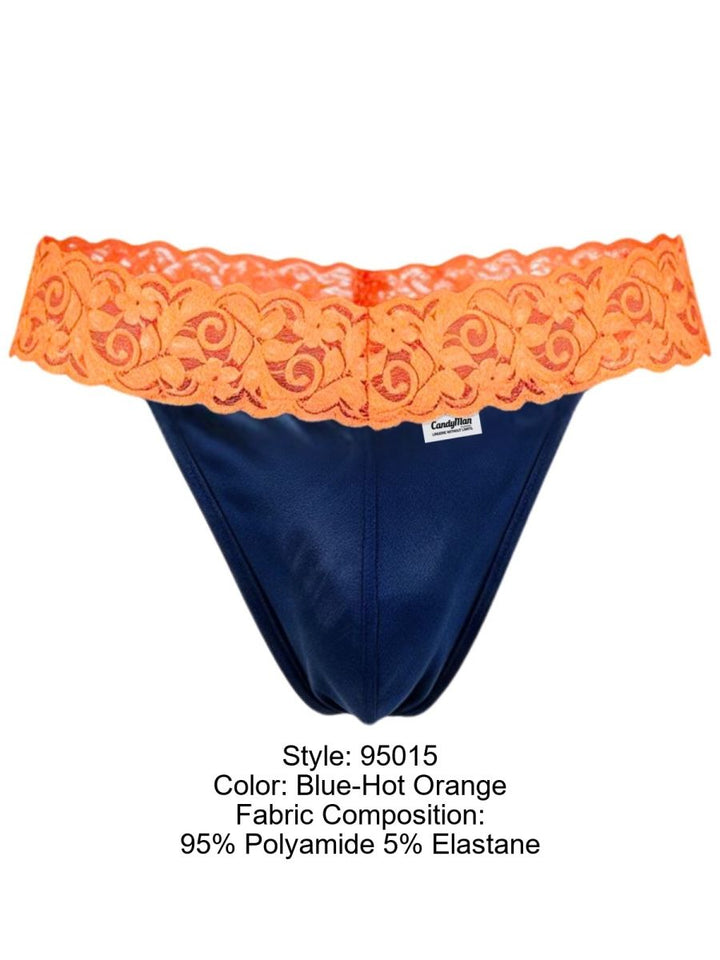 CandyMan Seductive Lace Men's Thong in Blue/Hot Orange – men's thongs Handmade in Colombia