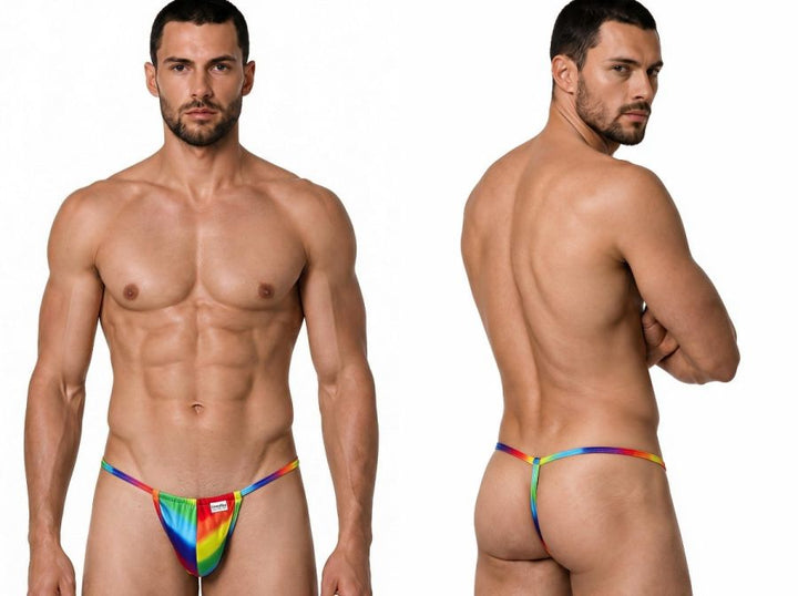 CandyMan Mini Men's Thong in Rainbow Print – men's thongs