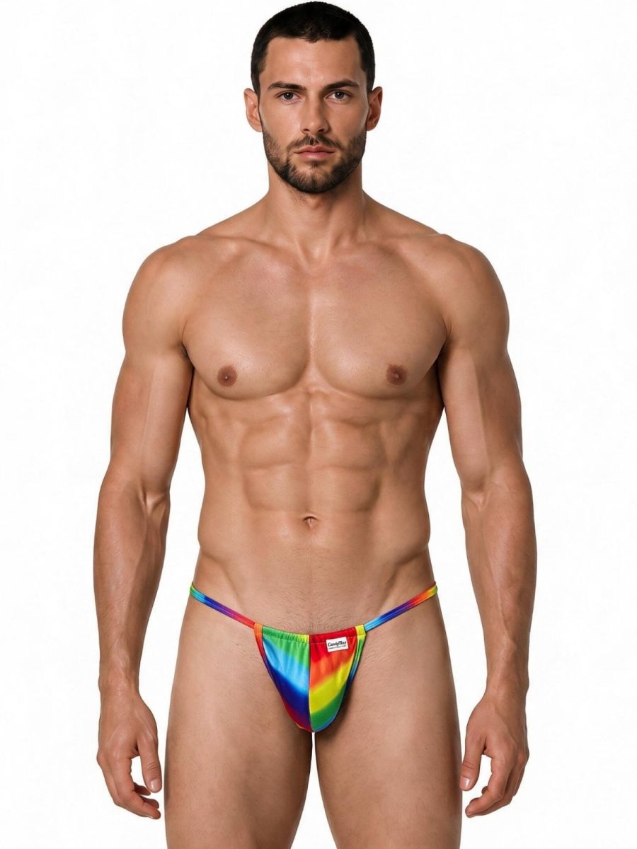 CandyMan Mini Men's Thong in Rainbow Print – men's thongs