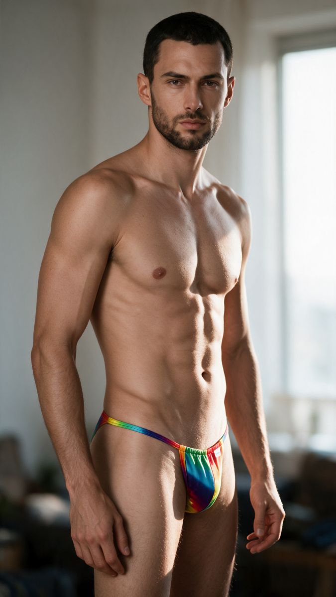 CandyMan Mini Men's Thong in Rainbow Print – men's thongs