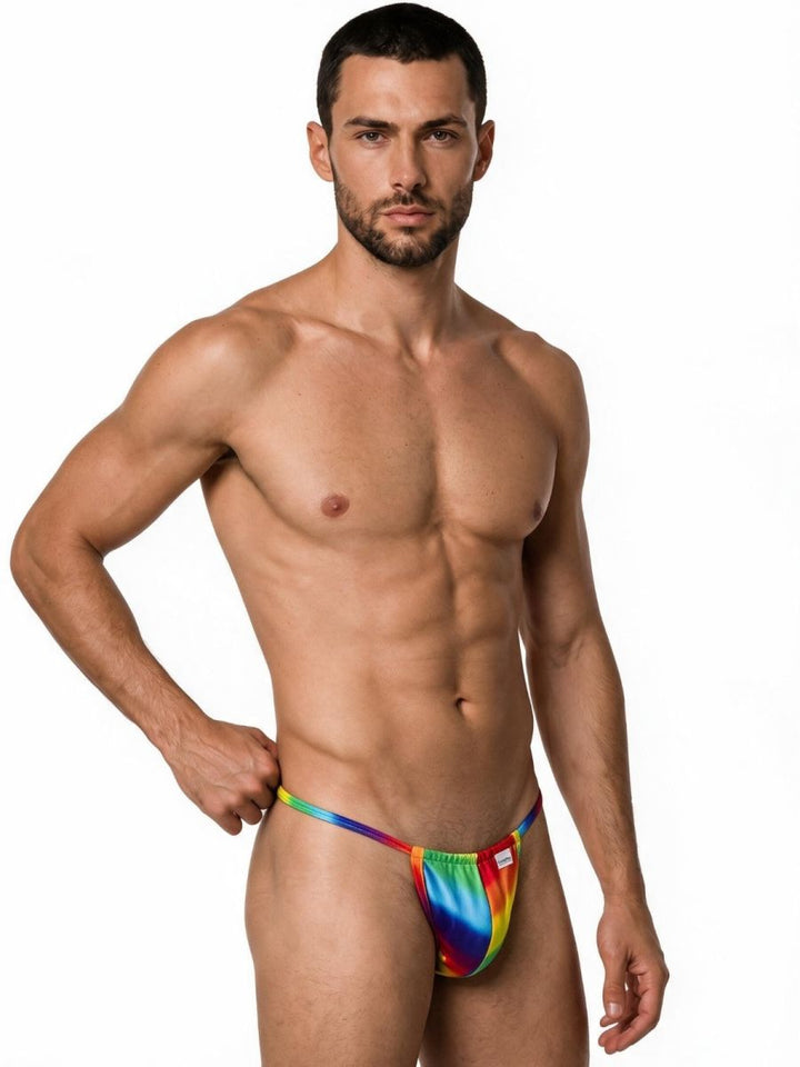CandyMan Mini Men's Thong in Rainbow Print – men's thongs