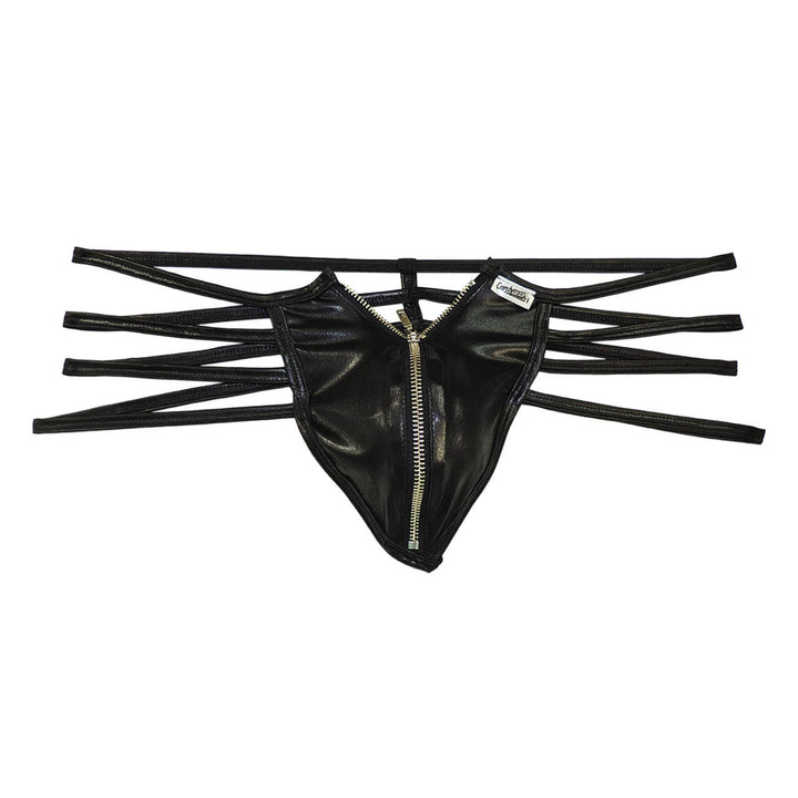 CandyMan 99140 men's black zipper thong – faux-leather microfiber minimal coverage underwear