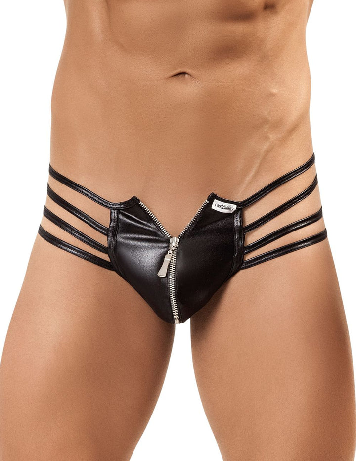 CandyMan 99140 men's black zipper thong – faux-leather microfiber minimal coverage underwear
