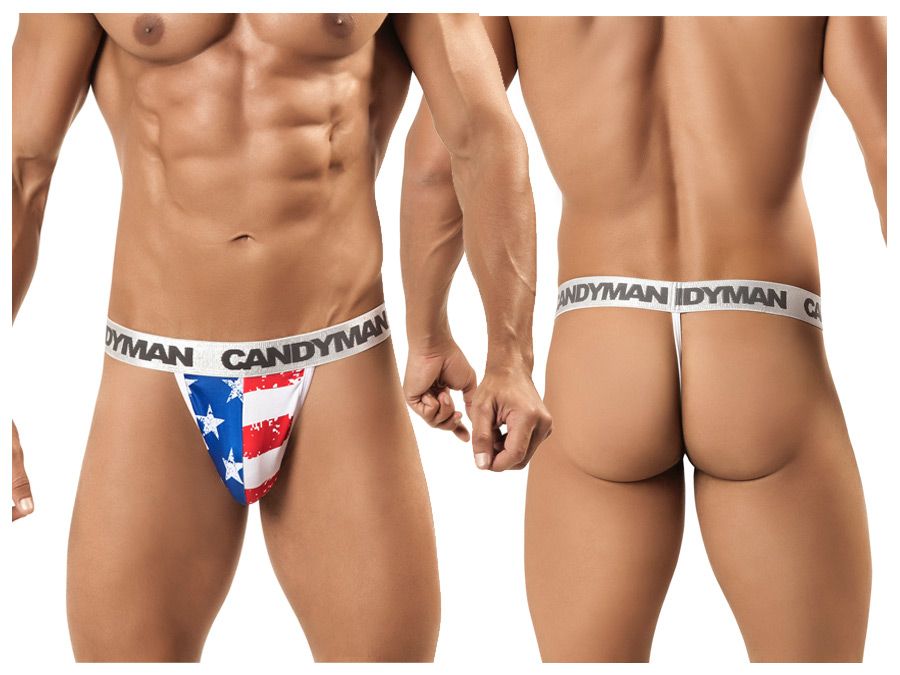 CandyMan men's 99154 Patriotic thong – multi-color USA print minimal coverage underwear
