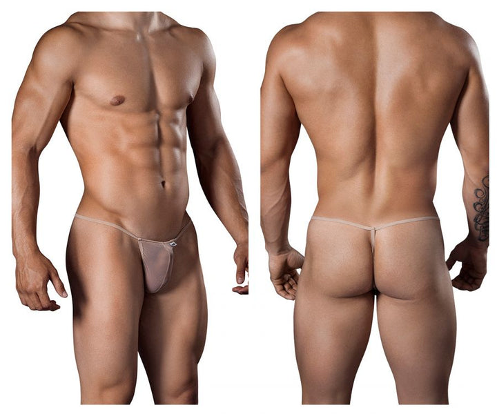 CandyMan men's beige 99246 mesh thong – sheer minimal coverage seamed pouch underwear