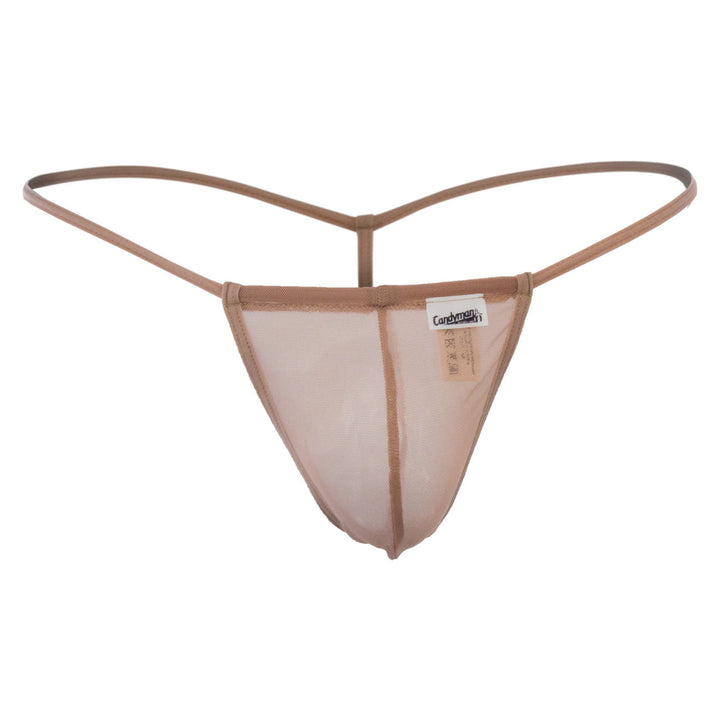 CandyMan men's beige 99246 mesh thong – sheer minimal coverage seamed pouch underwear