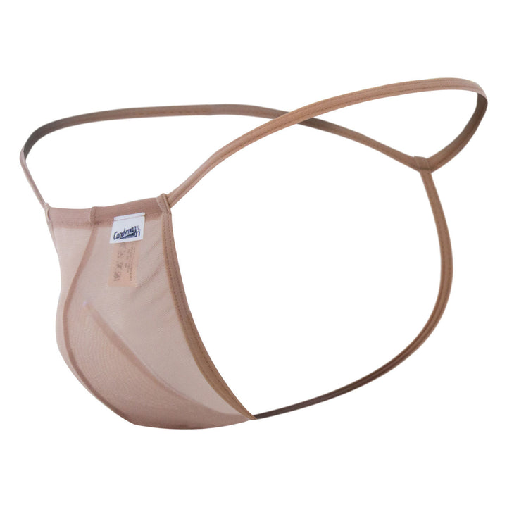 CandyMan men's beige 99246 mesh thong – sheer minimal coverage seamed pouch underwear