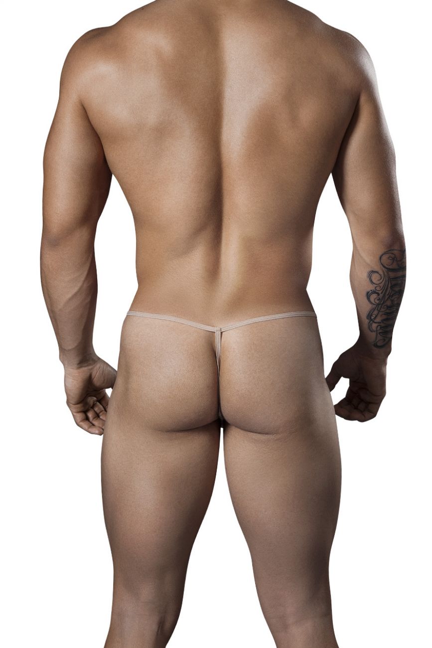 CandyMan men's beige 99246 mesh thong – sheer minimal coverage seamed pouch underwear