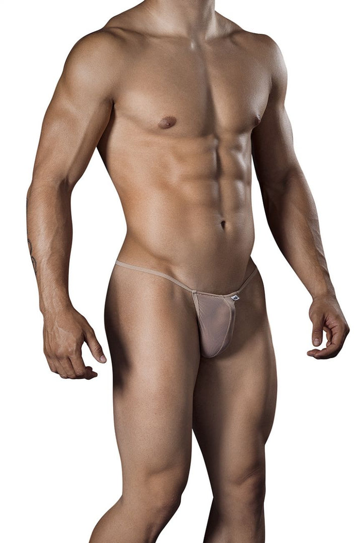 CandyMan men's beige 99246 mesh thong – sheer minimal coverage seamed pouch underwear