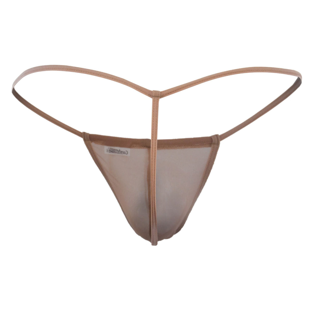 CandyMan men's beige 99246 mesh thong – sheer minimal coverage seamed pouch underwear