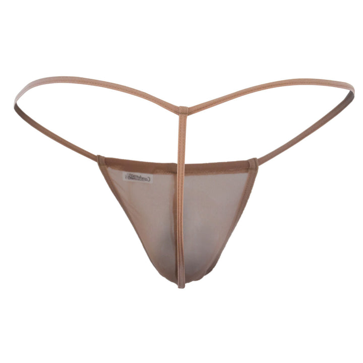 CandyMan men's beige 99246 mesh thong – sheer minimal coverage seamed pouch underwear