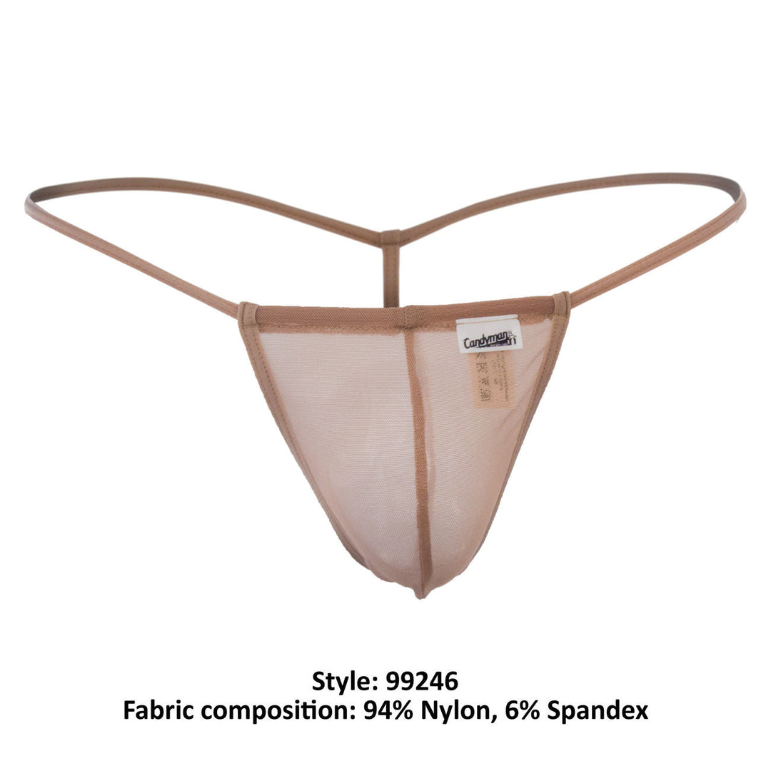 CandyMan men's beige 99246 mesh thong – sheer minimal coverage seamed pouch underwear