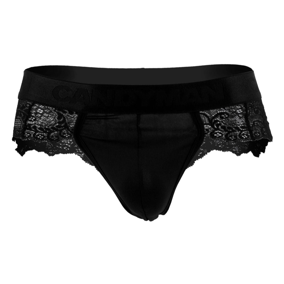 CandyMan men's black 99304 lace thong – sheer glamour lace sides minimal underwear
