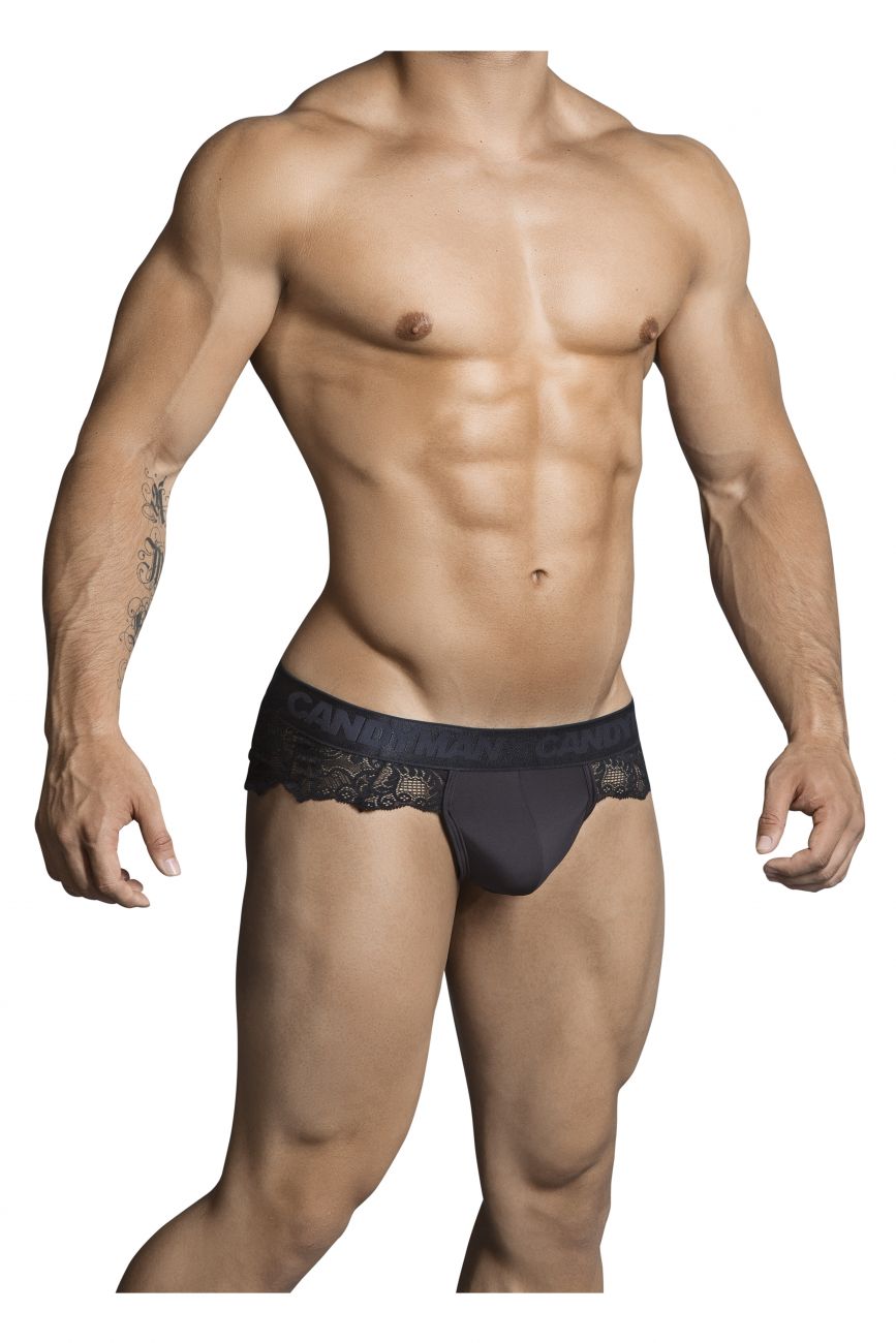 CandyMan men's black 99304 lace thong – sheer glamour lace sides minimal underwear