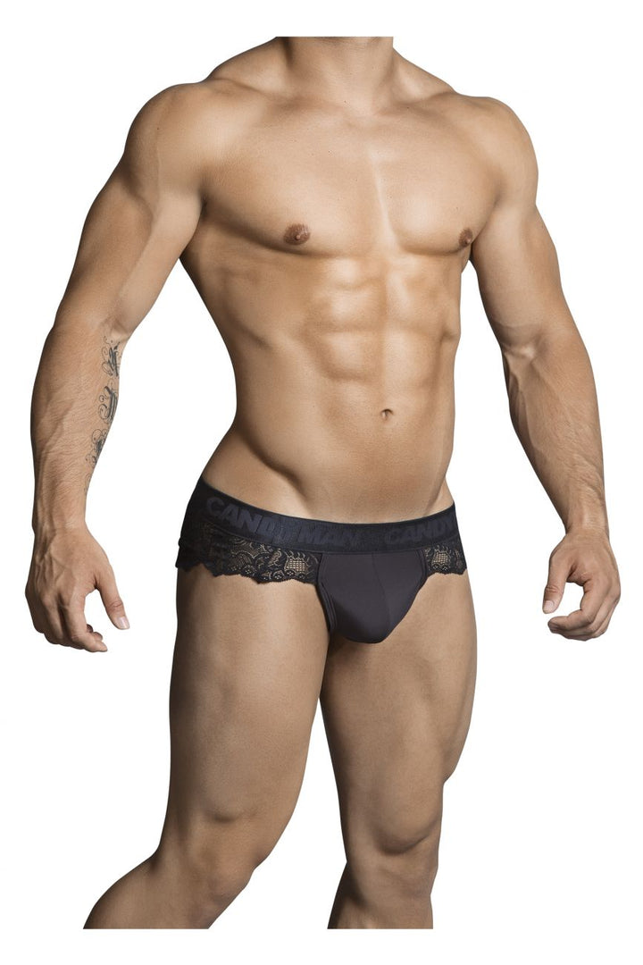 CandyMan men's black 99304 lace thong – sheer glamour lace sides minimal underwear