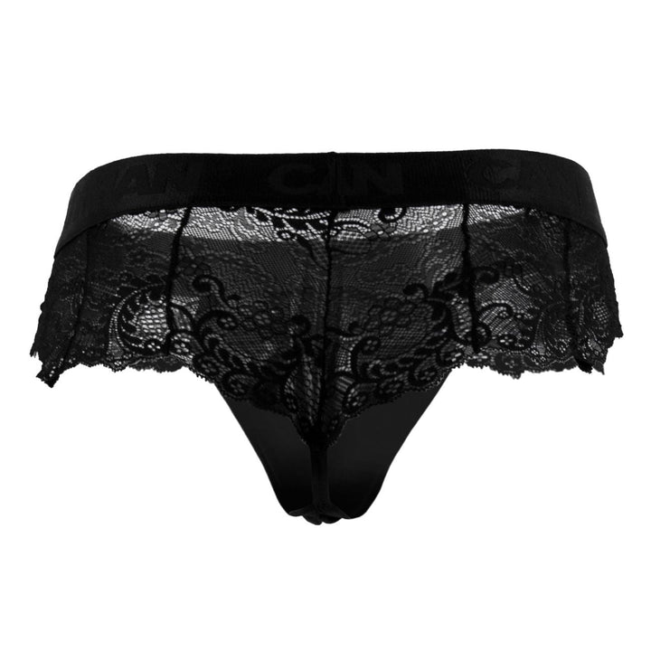 CandyMan men's black 99304 lace thong – sheer glamour lace sides minimal underwear