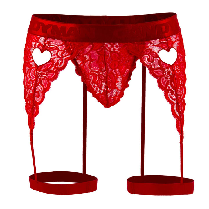 CandyMan 99310 men's red lace thong – garter-style heart cut-out minimal coverage underwear