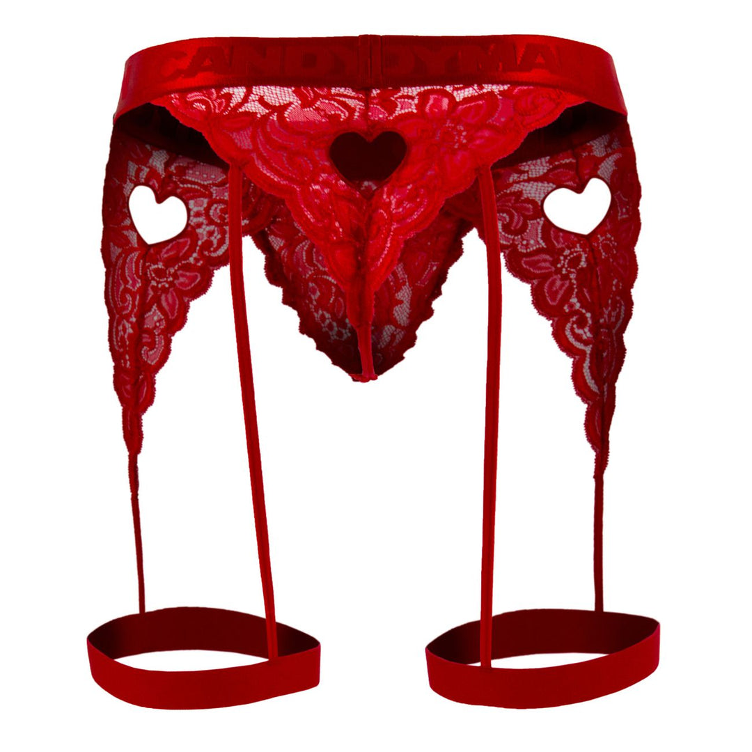 CandyMan 99310 men's red lace thong – garter-style heart cut-out minimal coverage underwear