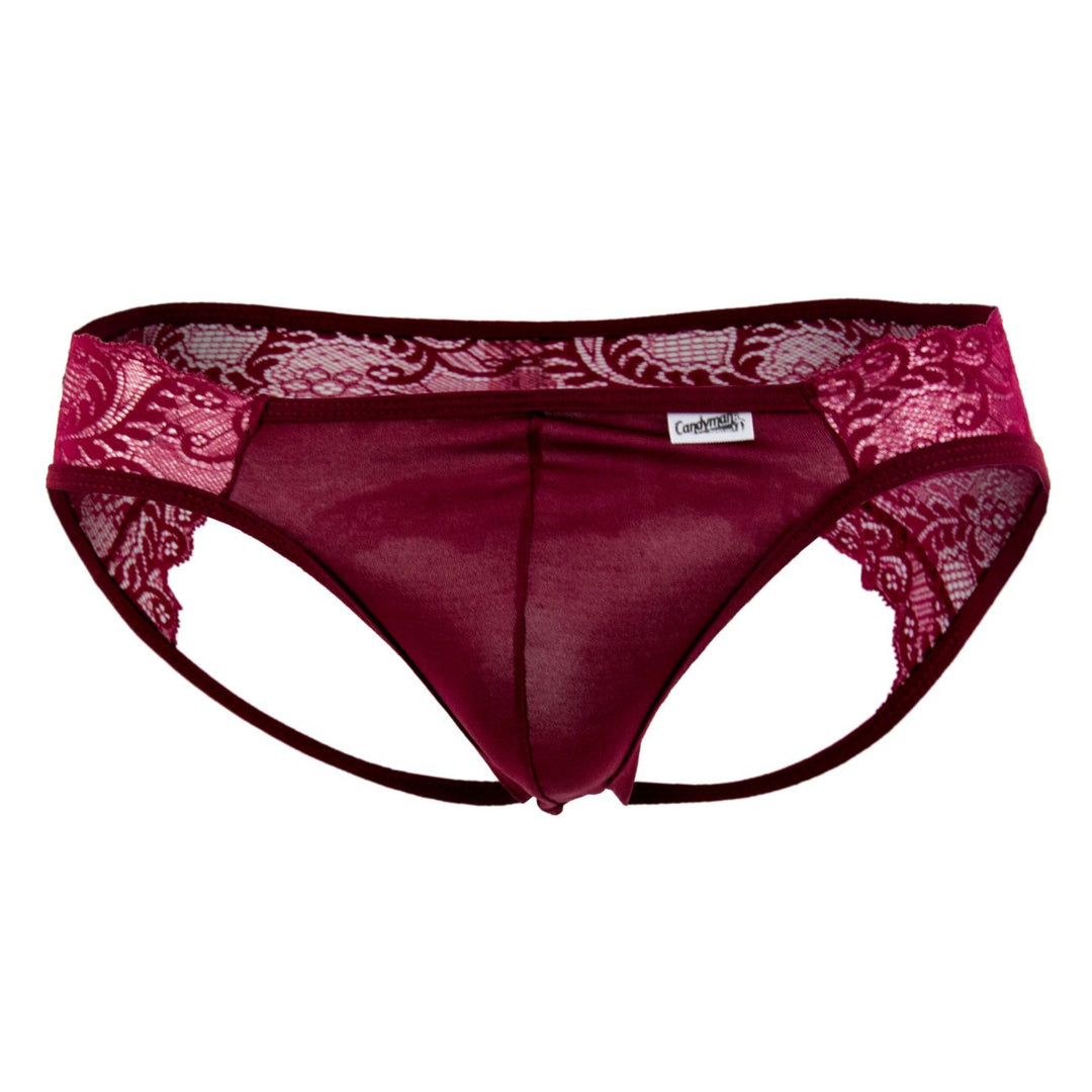 CandyMan men's burgundy 99312 lace jockstrap – sheer paisley athletic supporter underwear