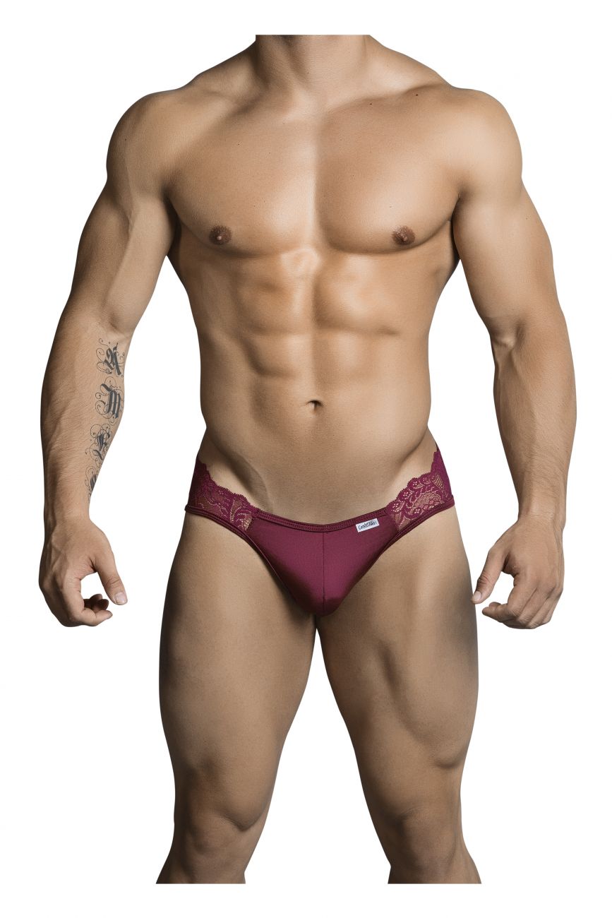CandyMan men's burgundy 99312 lace jockstrap – sheer paisley athletic supporter underwear
