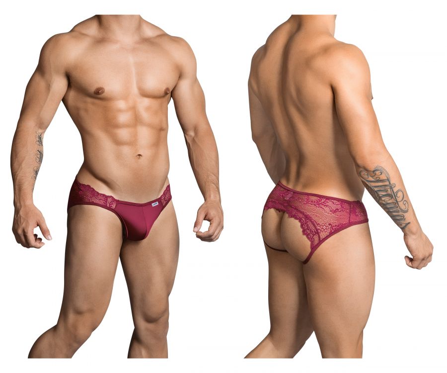 CandyMan men's burgundy 99312 lace jockstrap – sheer paisley athletic supporter underwear