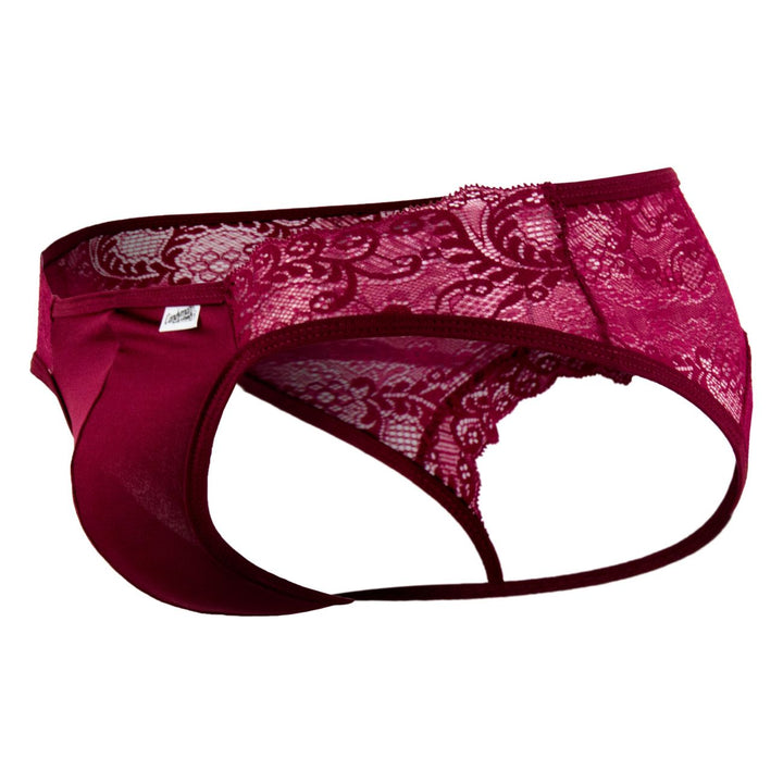 CandyMan men's burgundy 99312 lace jockstrap – sheer paisley athletic supporter underwear