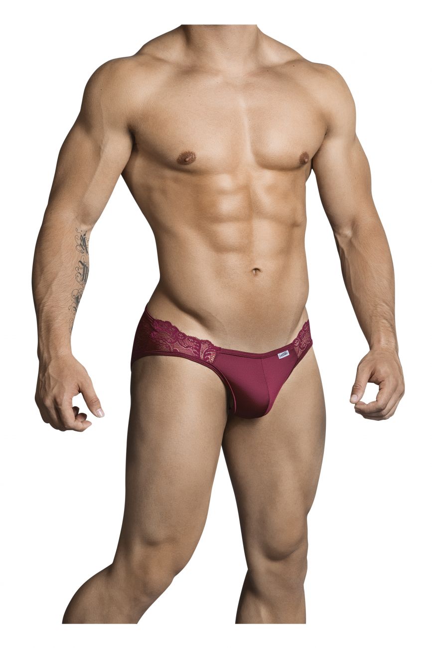 CandyMan men's burgundy 99312 lace jockstrap – sheer paisley athletic supporter underwear