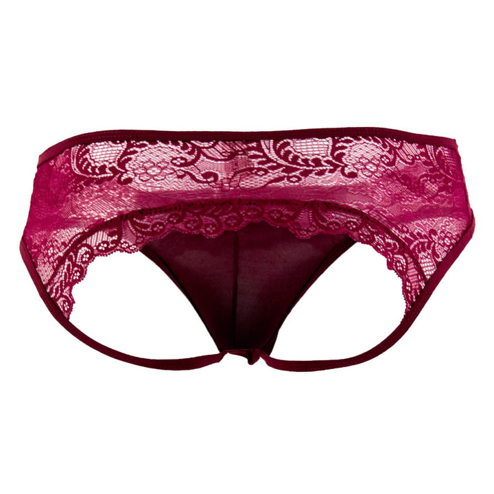 CandyMan men's burgundy 99312 lace jockstrap – sheer paisley athletic supporter underwear