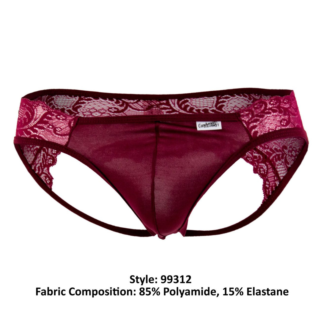 CandyMan men's burgundy 99312 lace jockstrap – sheer paisley athletic supporter underwear