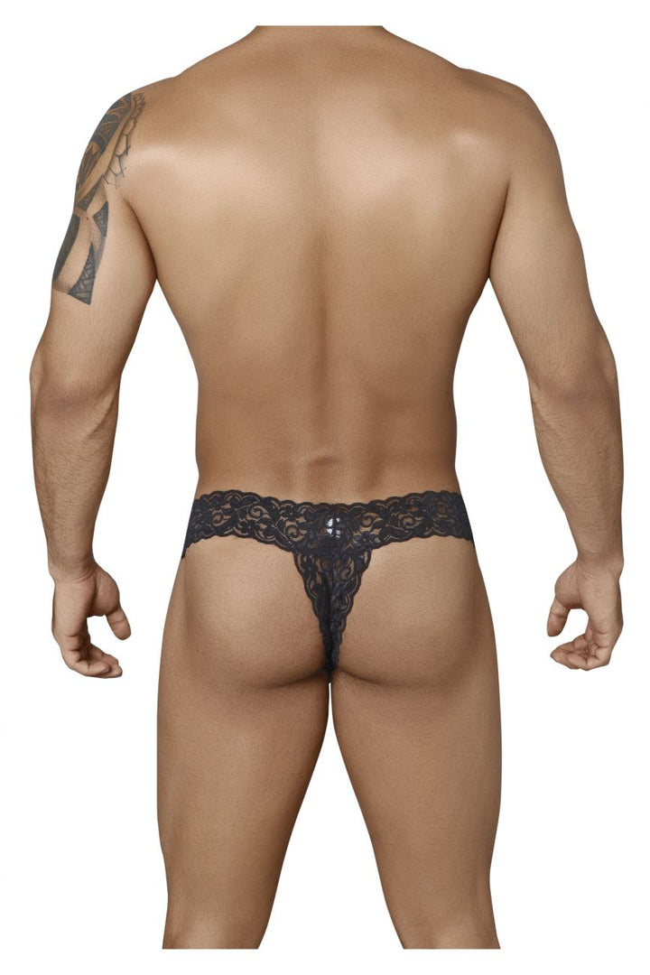 CandyMan men's black 99315 Peek-a-Boo lace thong – low-rise minimal coverage underwear