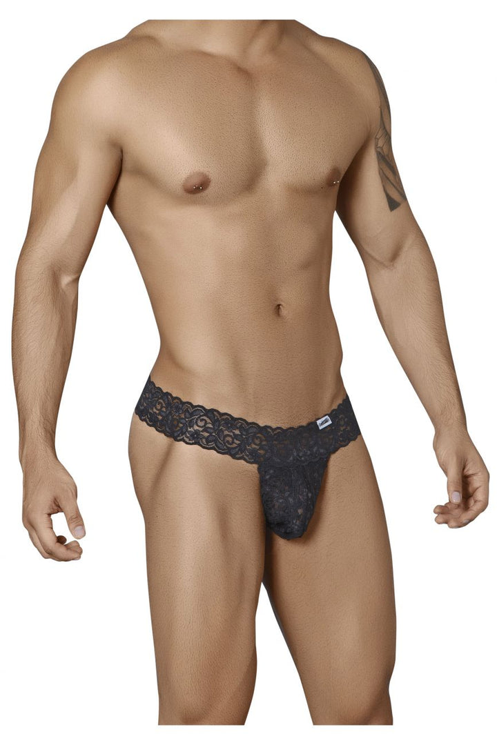 CandyMan men's black 99315 Peek-a-Boo lace thong – low-rise minimal coverage underwear