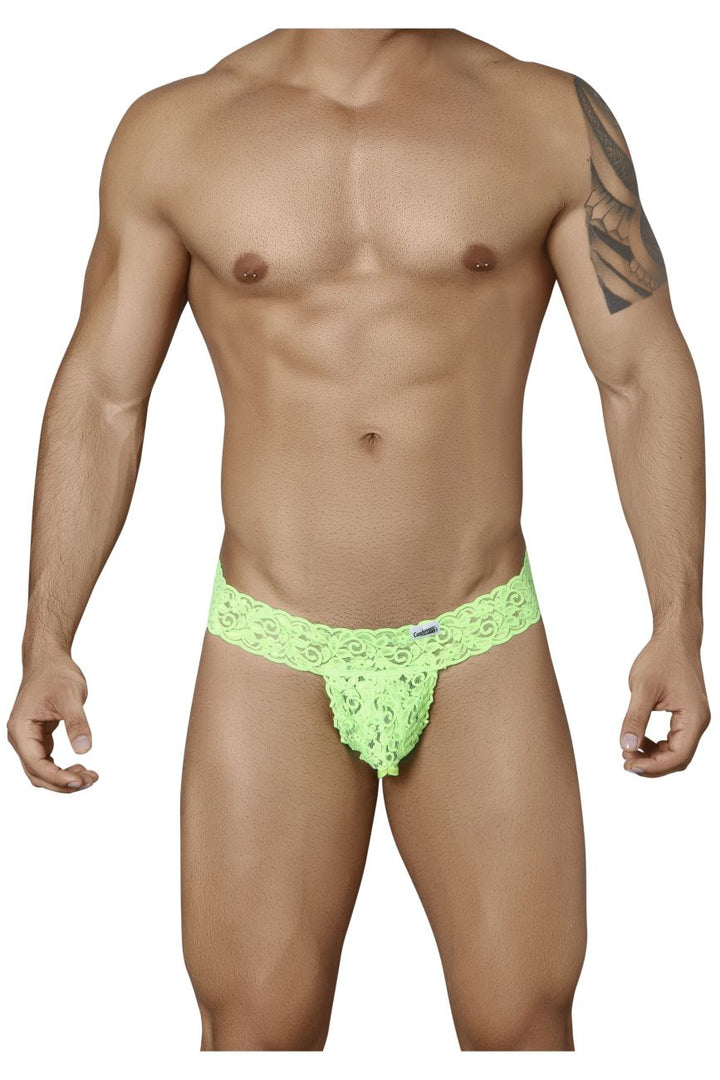 CandyMan men's green 99315 Peek-a-Boo lace thong – low-rise minimal coverage underwear