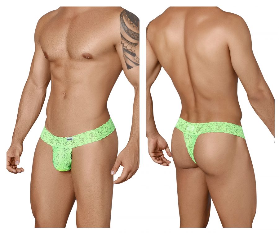 CandyMan men's green 99315 Peek-a-Boo lace thong – low-rise minimal coverage underwear